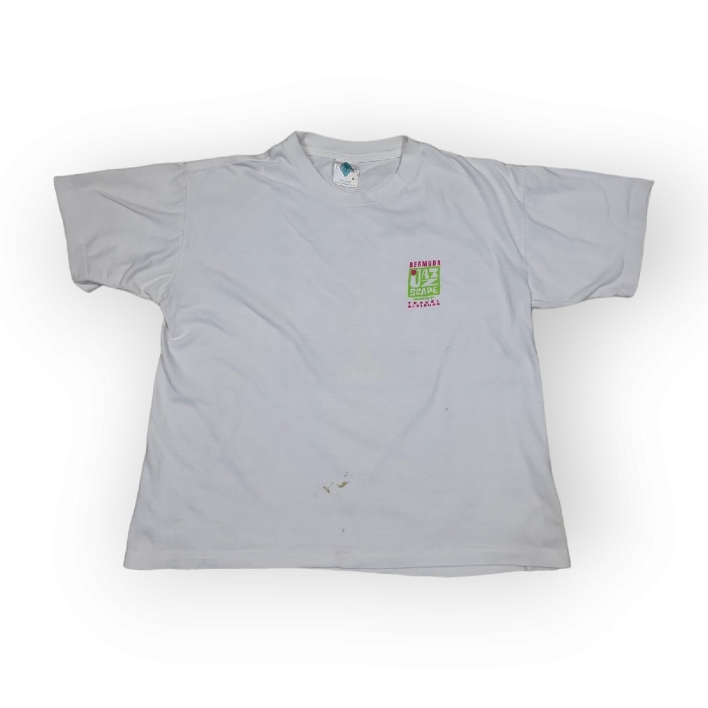 VINTAGE Bermuda Jazzscape 1997 Robert D. Bassett White T-Shirt Men's Med